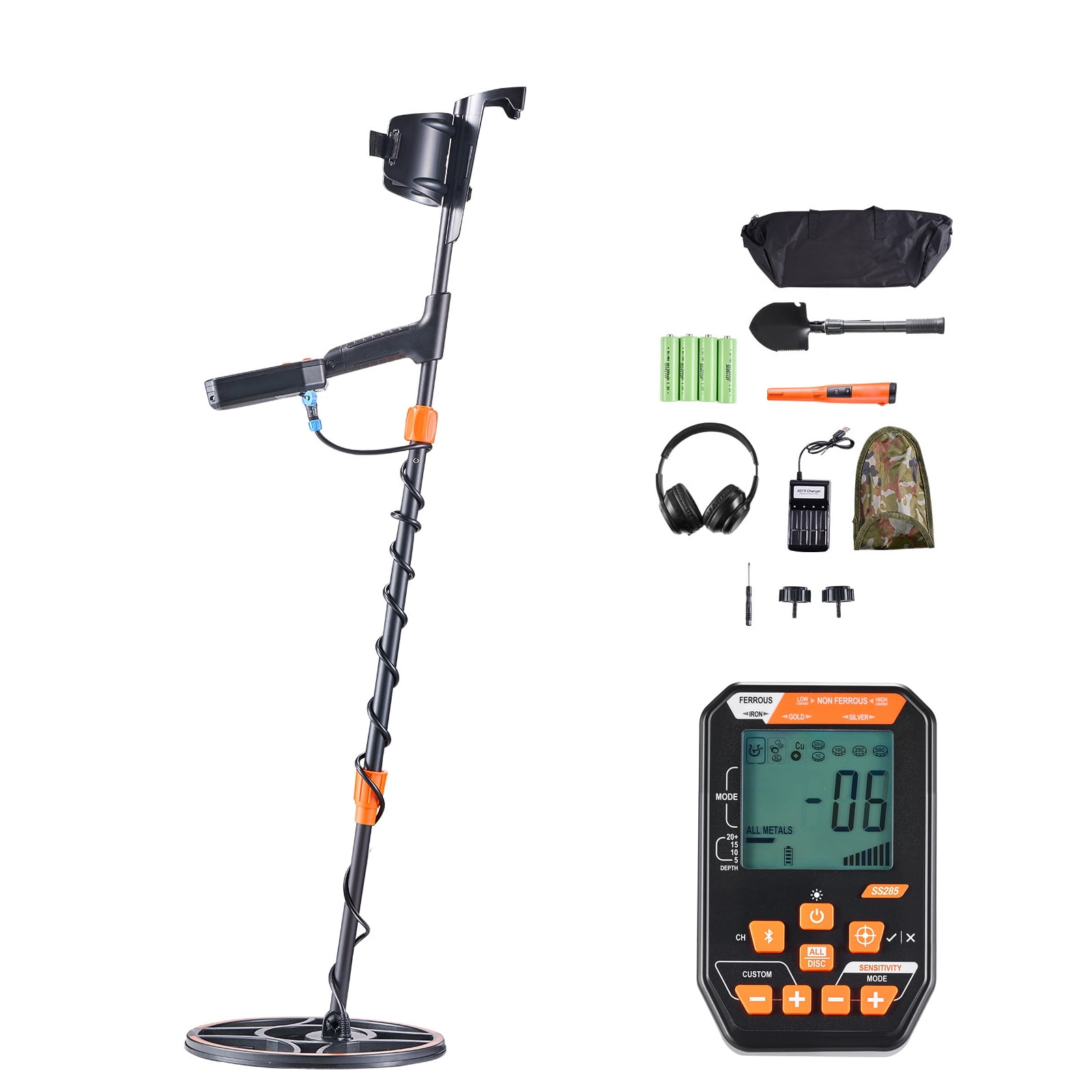KFFKFF Waterproof Metal Detector, 12" Coil, High-Precision Gold Finder for Adults, with Screen, Wireless Headphones, 7 Detection Modes, Adjustable Shaft, Ideal for Gold and Treasure Hunting