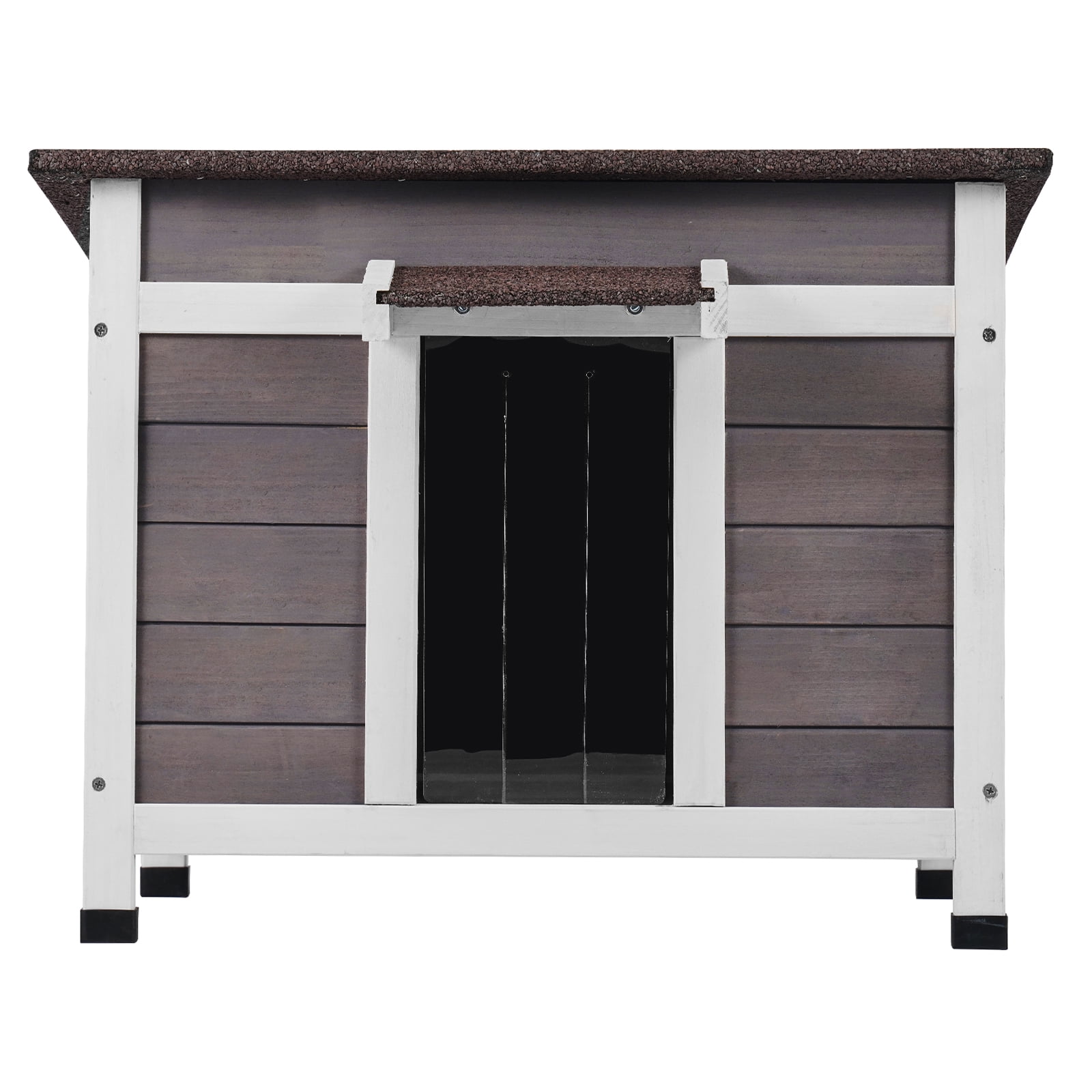 KFFKFF Weatherproof Outdoor Cat Shelter, Wooden House for Cats and Rabbits, Features Window, Open Roof, and PVC Door Flaps, 24"L x 21"W x 18"H