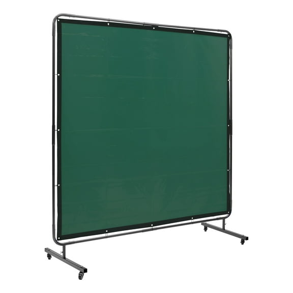 KFFKFF Welding Screen with Frame, 6' x 6' Welding Shield, Fire-Resistant Vinyl Welding Safety Screen on 4 Rotating Casters (2 Can Be Secured), Portable & Expert-Grade for Factory/Industrial Use