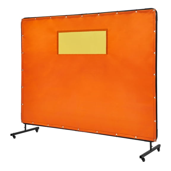 KFFKFF Welding Screen with Frame, 6' x 8' Welding Shield Panels, Fire-Resistant Vinyl Welding Safety Screen with 4 Rotating Casters (2 Can Be Secured) & Clear Viewing Area for Factory/Industrial Use