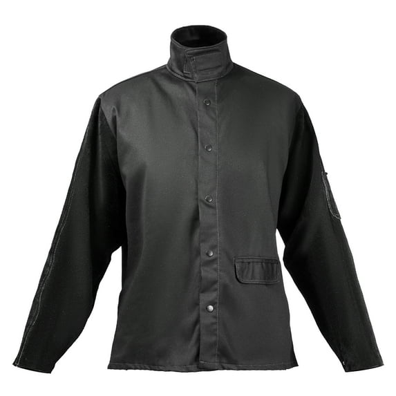 KFFKFF Welding Coat with Flame Resistance, Robust Split Cowhide Leather Arms + 9 oz. Fire Retardant Pure Cotton Torso, Heat-Proof Safety Garment for Welding Professionals - Size XXL