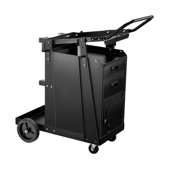 KFFKFF Welding Trolley, Dual-Drawer Welder Trolley Robust Design with Secure Lockable Compartment, Supports up to 350LBS, 360 Rotating Wheels, Equipped with Safety Chains