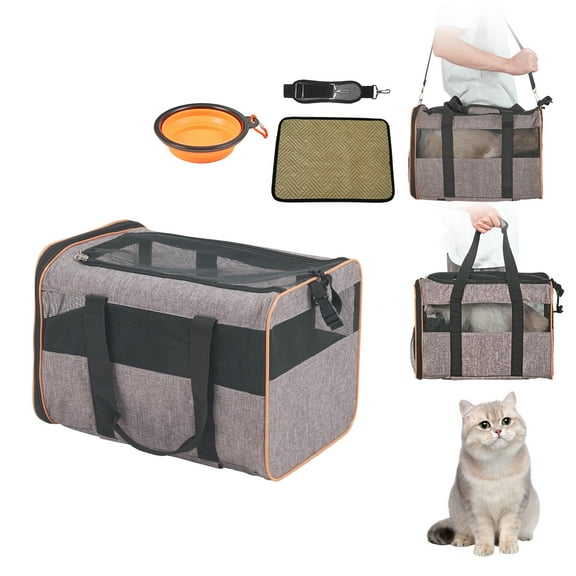 KFFKFF Wheeled Pet Transporter, Certified for Air Travel, Extendable Handle and Shoulder Harness, Canine Transporter for Animals Weighing Less Than 22 lbs, Includes One Collapsible Bowl, In Grey