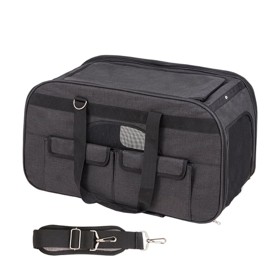KFFKFF Wheeled Pet Transporter, Extendable Handle and Shoulder Strap Included, Suitable for Pets Weighing Less Than 35 lbs, Comes with One Collapsible Bowl, In Classic Black