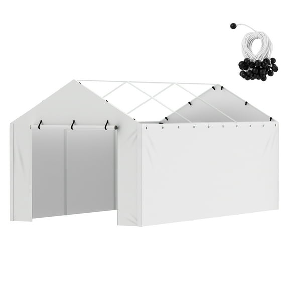 KFFKFF White Carport Conversion Canopy 10 x 20 Feet Car Shelter Sidewall Tent