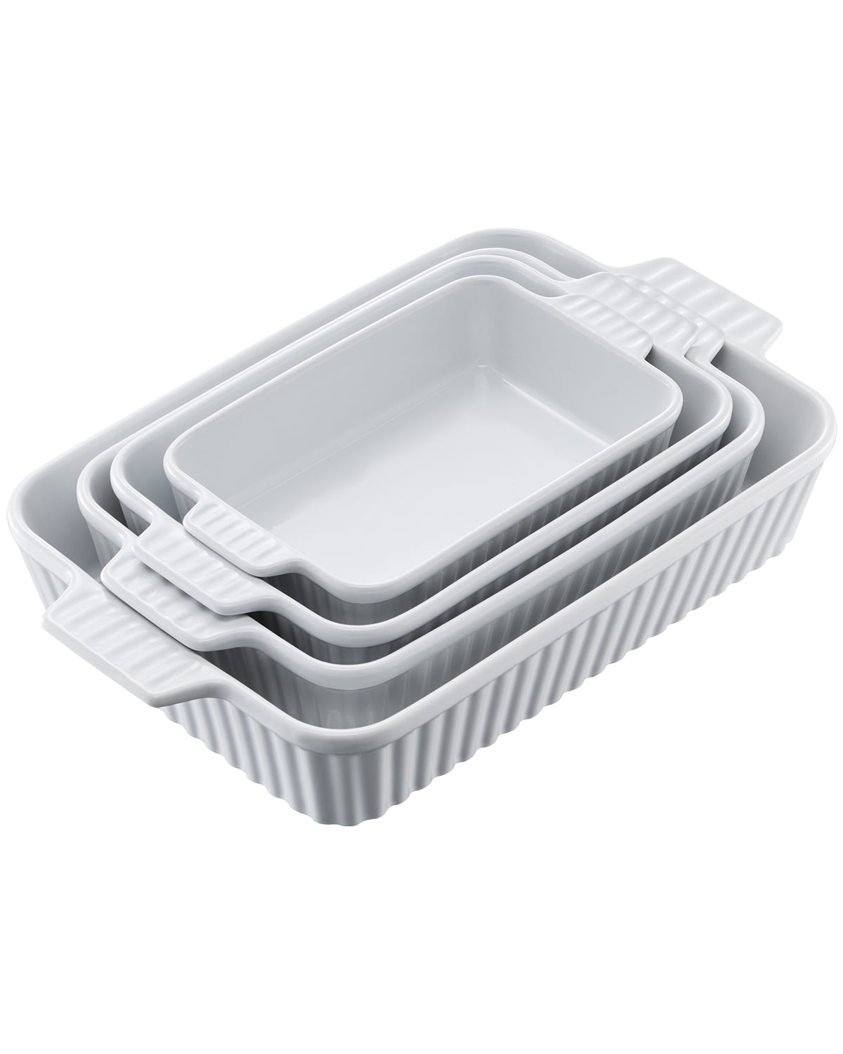 KFFKFF White Ceramic Cookware, 9" x 13", Set of 4, Rectangular Oven-Safe Baking Trays, Equipped with Handles, Deep Dish Design for Lasagna and Other Dishes, Ideal for Thanksgiving & Christmas Gift