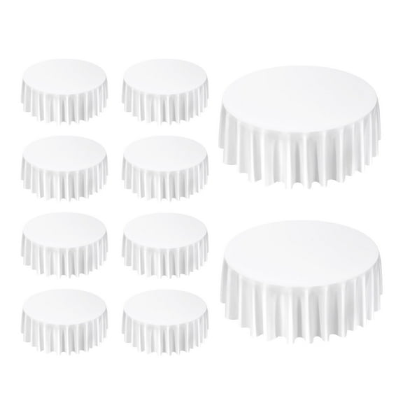 KFFKFF White Round Tablecloths 10 Pack, 120-Inch Diameter, Durable and Wrinkle-Resistant, Machine Washable Polyester Fabric Covers for Weddings, Parties, Banquets, and Formal Gatherings