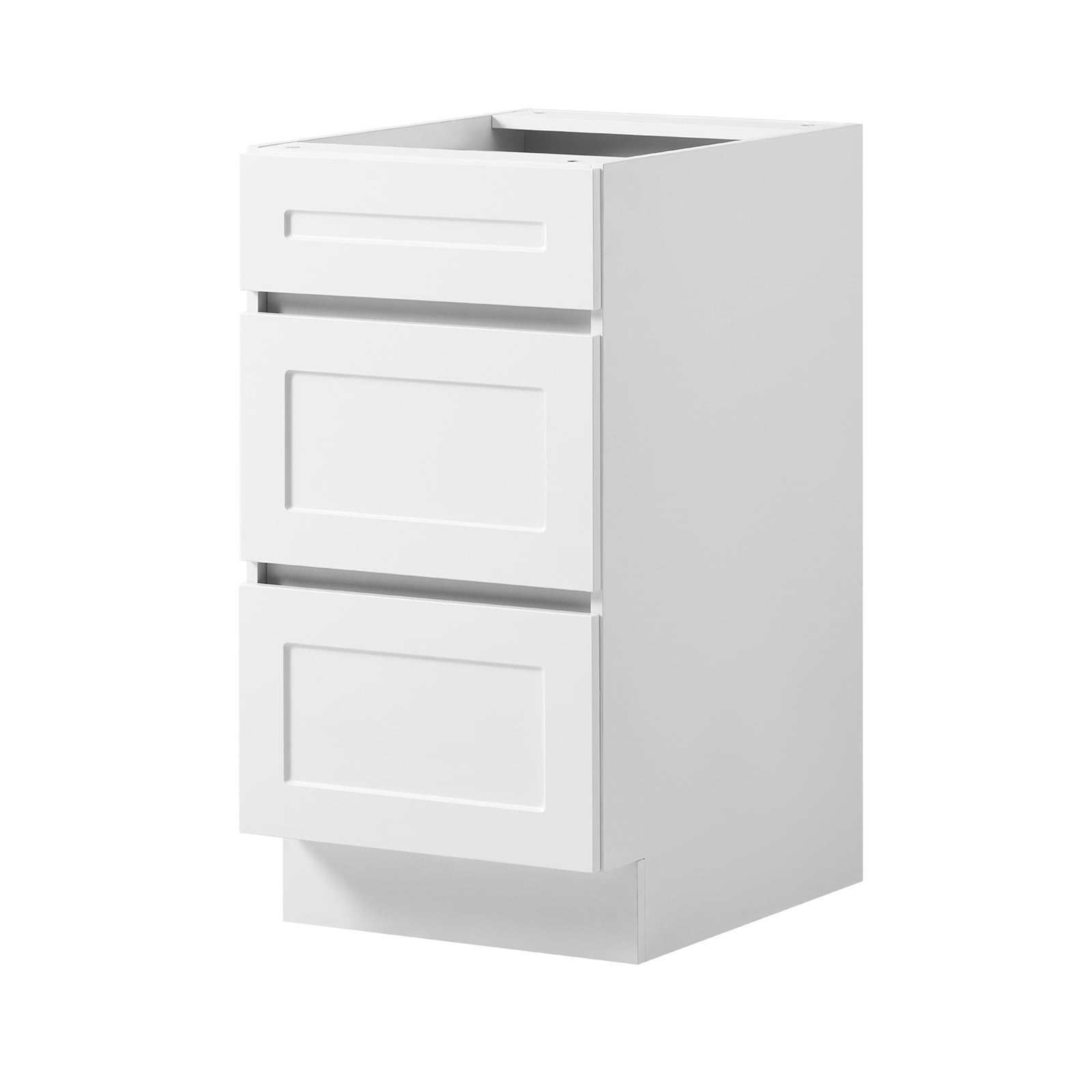 KFFKFF White Shaker Base Cabinet, 18"W, Ready to Assemble, 18" W x 24" D x 34.5" H, Featuring 3 Drawers, Soft-Close Mechanism, Durable Edge Banding, Suitable for Home, Office, or Laundry Spaces