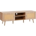 thumbnail image 1 of KFFKFF Wicker Television Stand, Contemporary Design Stand for 65 inch Television, Chic Wicker TV Console with Integrated Socket and USB Connectors, Modifiable Shelves for Lounge, Multimedia Room, Oak, 1 of 9
