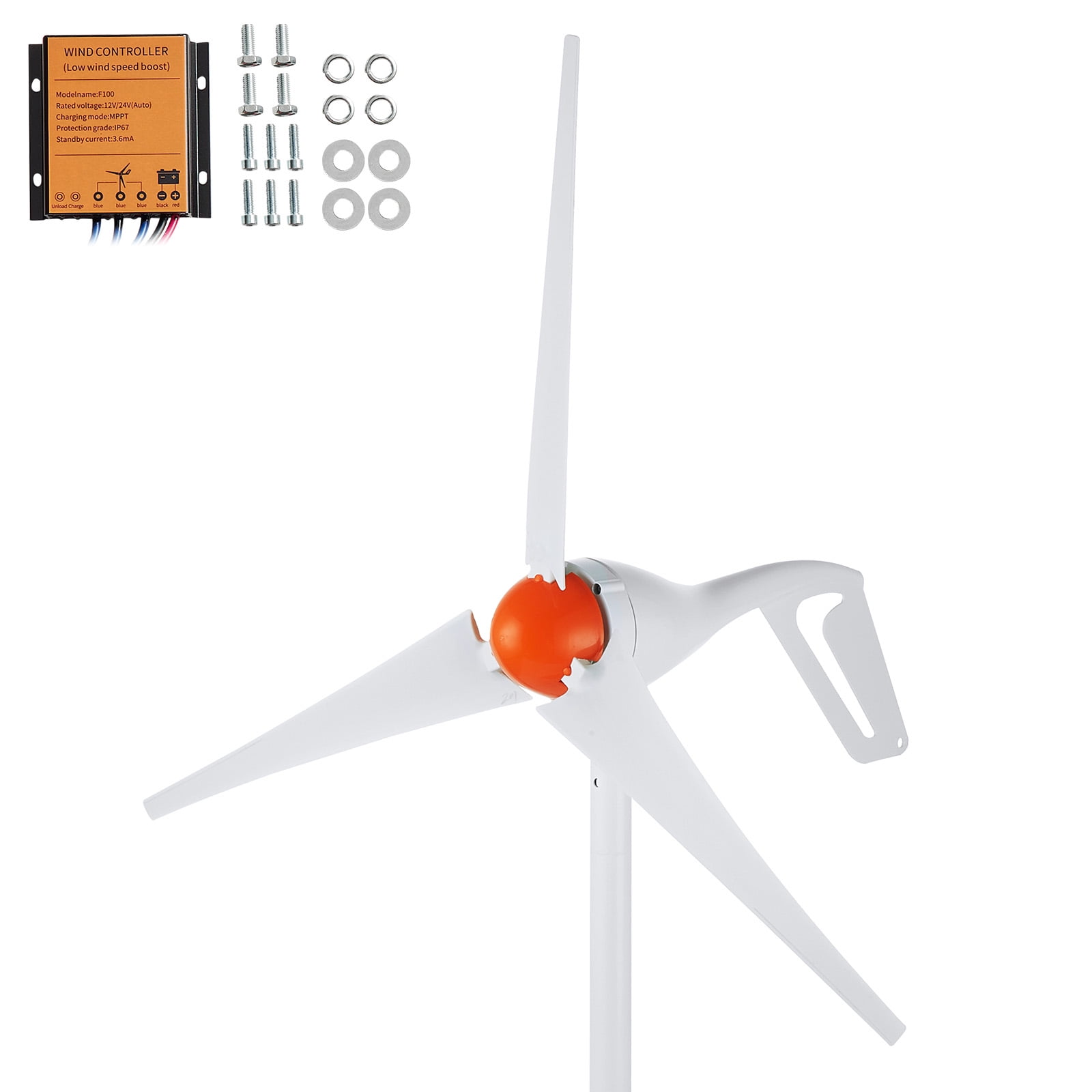 KFFKFF Wind Turbine Generator of 500W, Kit for 12V Wind Turbine, Tri-Blade Power Generator with MPPT Controller, Direction of Windward Adjustable & Initiation Wind Speed of 2.5m/s