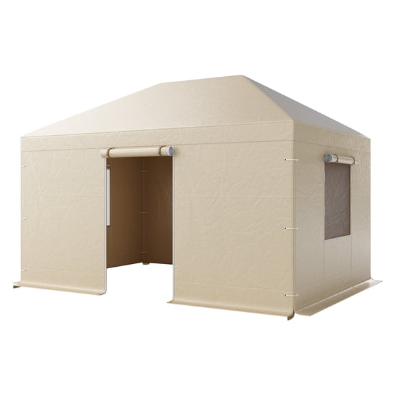KFFKFF Winter Gazebo Cover Compatible with 10 x 14 ft Hardtop Gazebos, Durable All-Weather Cover with Side Panels & Ventilated Mesh Windows, High-Density PE Fabric, Protective Shelter Cover