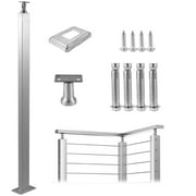 KFFKFF Wire Handrail Post for Deck Stair, 42 x 1.97 x 1.97, Stainless Steel Cable Railing Post with Pre-Drilled Pickets, Includes Mounting Bracket, Silver Stair Railing Kit