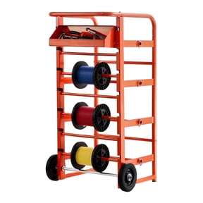 KFFKFF Wire Spool Rack with 11 Rods, Multi-Spool Dispenser and Cable Holder, Portable Design with Wheels and Storage Tray, Ideal for Organizing Wiring in Electrical, Industrial, and Retail Settings