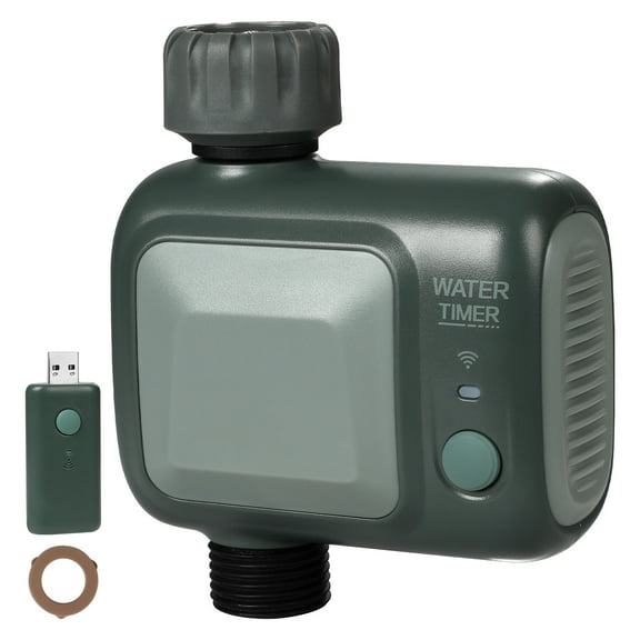 KFFKFF Wireless Irrigation Timer, Solo Outlet, Intelligent Tap Water Timer with Brass Entry, Application Managed via 2.4Ghz WiFi or Bluetooth, Voice Command, IPX6 for Lawn Hydration
