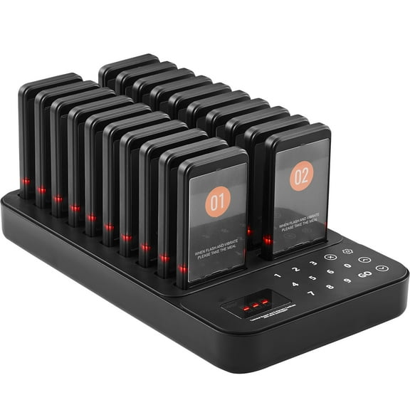 KFFKFF Wireless Pager System for Restaurants, 400m Long Range Queue Signal, Guest Calling Beepers with Vibration & Flashing, Includes 20 Buzzers for Food Trucks, Churches, Nurseries, and Hospitals