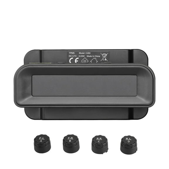 KFFKFF Wireless RV Tire Pressure Monitoring Kit, 7.3-87 PSI, Solar-Powered & Waterproof, Universal Fit for Trailers & Cars, Includes 4 Sensors, 5 Alert Types, with Live Monitoring Screen