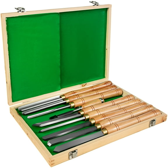 KFFKFF Wood Lathe Chisel Collection, 8 Pieces, Crafted from HSS Steel for Hardwood Carving & Cutting, Comes with Additional Chisel & Timber Storage Box