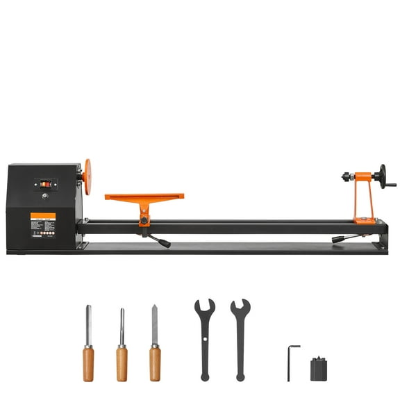 KFFKFF Wood Lathe for Tabletop Use, Size 14x40 inches, Engine Strength 0.5 HP 370W, Offers Adjustable Speeds 885/1245/1715/2425 RPM, Comes with Chisels, Faceplate, Plastic Handle, Hex Wrench
