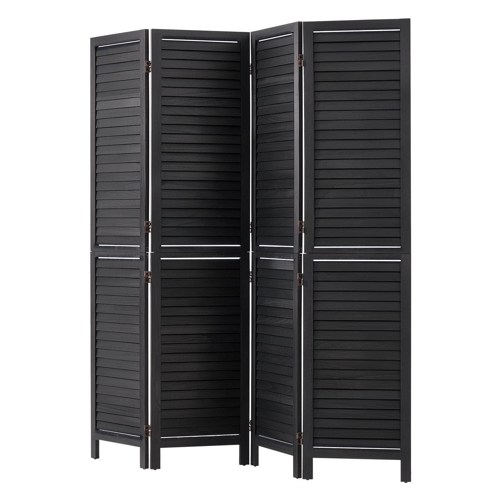 KFFKFF Wood Room Divider with 4 Panels, 67-Inch Folding Privacy Screen in Black, Ideal for Room Separation and Home Decoration, Durable Frame, 360° Two-Way Hinges, Simple Assembly