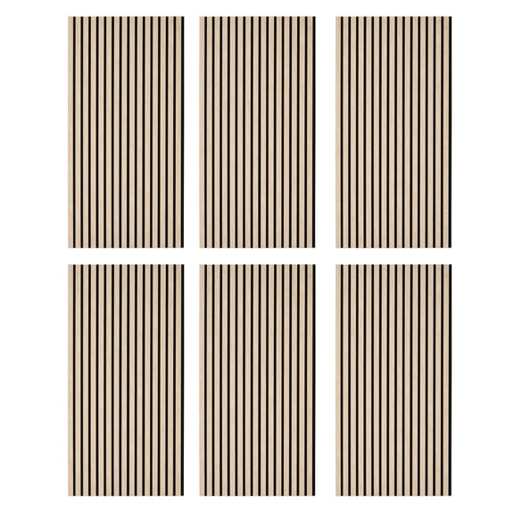 KFFKFF Wood Wall Panels, 47.2 x 23.6 in, Acoustic Slat Design, Oak Finish, Sound Dampening for Homes, Offices, Studios, Interior Decoration, MDF & PET Build, Installation Kit, 6-Pack