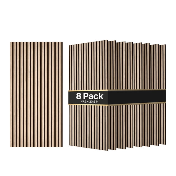 KFFKFF Wood Wall Panels, 47.2 x 23.6 inches, Walnut Acoustic Slat Panels, Sound Dampening for Living Rooms, Bedrooms, Offices, and Studios, Interior Wall Design, PET Material, Screw Kit, 8-Pack