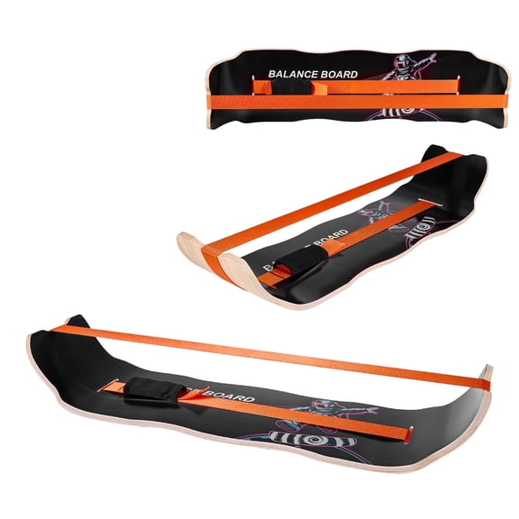 KFFKFF Wooden Balance Board, Curved Trainer for Adults, Durable and Lightweight Core Training Equipment, Ideal for Desk Exercises, Home Workouts, Yoga, Black & Orange