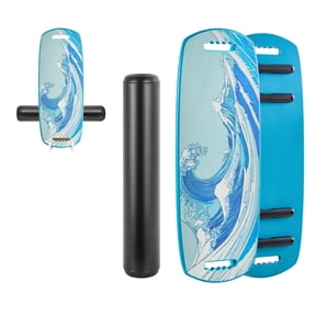 KFFKFF Wooden Balance Board Trainer with Roller, Adjustable Stoppers, and Storage Rack, Ideal for Core Exercises, Surf Training, and Physical Therapy, Blue