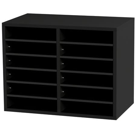 KFFKFF Wooden Document Divider, 12 Sections, Paper Arranger with Detachable Racks, Post Slots for Workplace Household Study Room Mailroom Coordination, EPA Approved, Dark