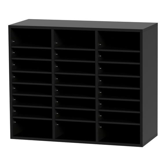 KFFKFF Wooden Document Storage Box Adjustable File Sorter 24 Compartments Black