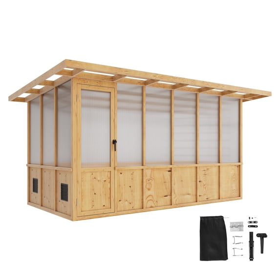 Walk In Typography KFFKFF Wooden Greenhouse 6'x12' Walk-In Garden Structure with Sloped ...
