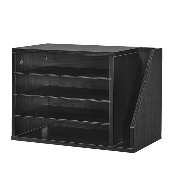 KFFKFF Wooden Literature Organizer with 4 Adjustable Compartments, Countertop Mail Sorter Featuring Side Vertical Storage, Ideal for Organizing Files, Documents, and Papers in Office or Home, Black