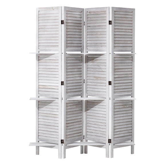 KFFKFF Wooden Partition, 4-Panel Folding Privacy Barrier, 66.9 Inches High Indoor Slatted Room Separator, Movable Decorative Screen, Ideal for Home, Office, Dining Area & Sleeping Quarters