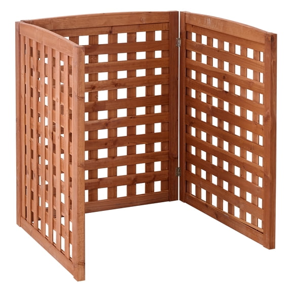 KFFKFF Wooden Privacy Fence, 32 x 38 inch Air Conditioner Cover, 3-Panel Solid Outdoor Wood Screen with Adjustable Angles, Reinforced Hinges, Multi-Purpose Fence for Garden and Trash Can Concealment