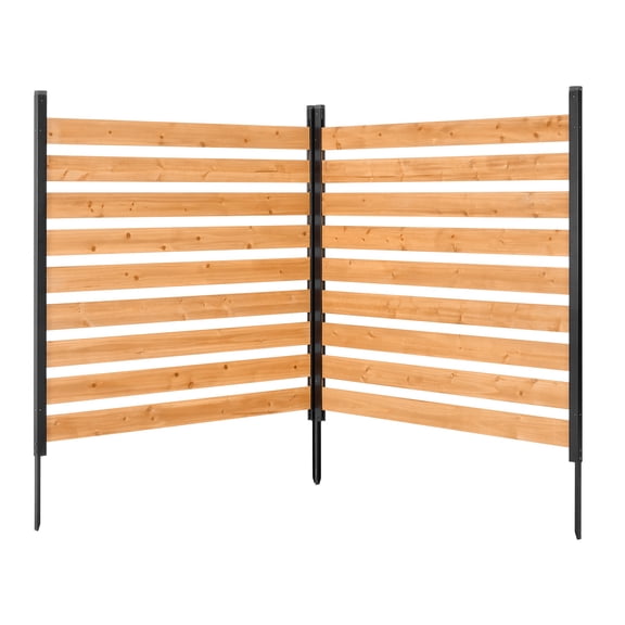 KFFKFF Wooden Privacy Fence, 48 x 49 x 28 inch Air Conditioner Cover, 2-Panel Durable Outdoor Wood Screen with Metal Stakes, Steel Frame, Trash Bin Concealer for Garden and Pool Areas
