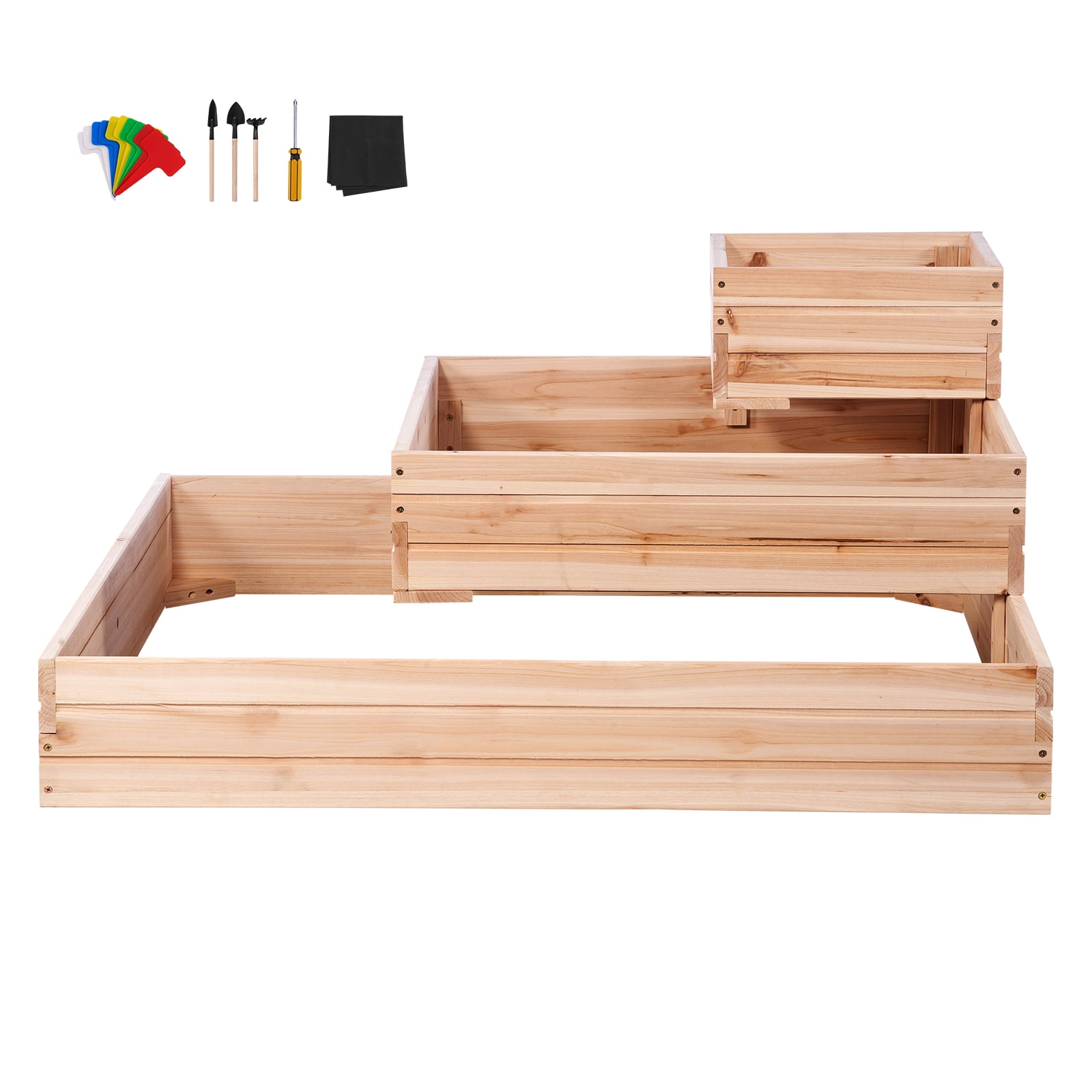 KFFKFF Wooden Raised Garden Bed Planter Box 44.5x44.5x20.1 inches Flowers Vegetables Herbs