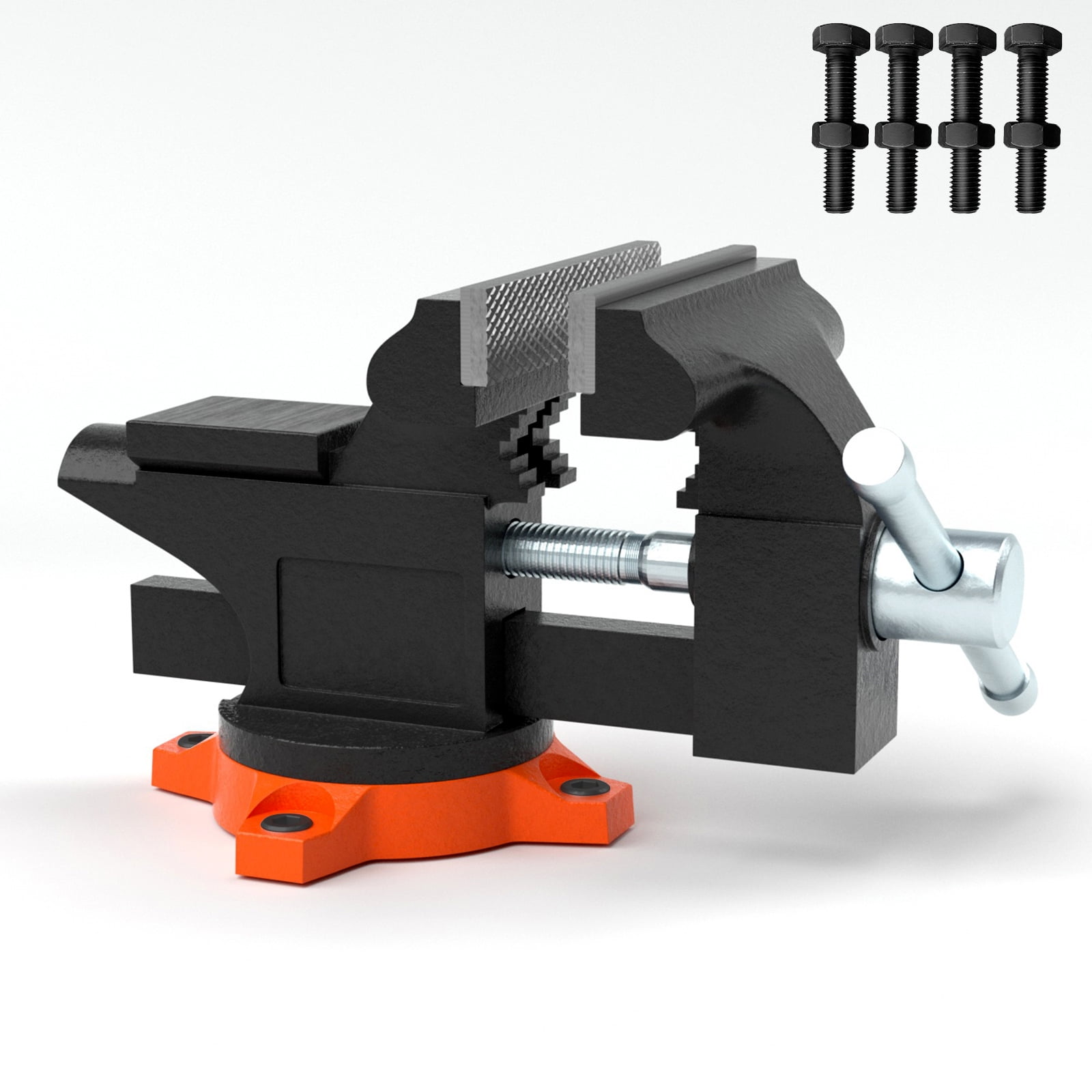 KFFKFF Workbench Clamp, 4.5" Jaw Width & 3.3" Opening, 240-Degree Rotatable Base with Anvil, Durable Cast Iron Construction, Includes Bolts & Nuts, Ideal for Drilling & Pipe Cutting Tasks