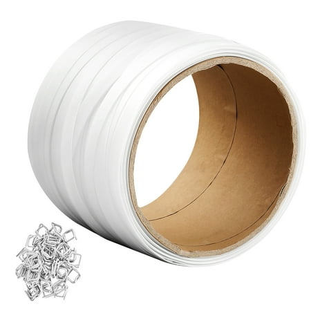 KFFKFF Woven Cord Strapping Coil, 330ft L x 3/4in W x 0.03in Thick, 1763 lbs Tensile Strength, Durable Pallet Banding Strap Roll, Easy-to-Use Packaging Solution, White