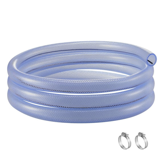 KFFKFF Woven Transparent Vinyl Tube, 3/4" Inner Diameter x 19/20" Outer Diameter, 10FT PVC Plastic Tube, Bendable and Trimmable Clear Pipe, 1/10 in Wall Density, Durable PVC Compound for Fish Tank