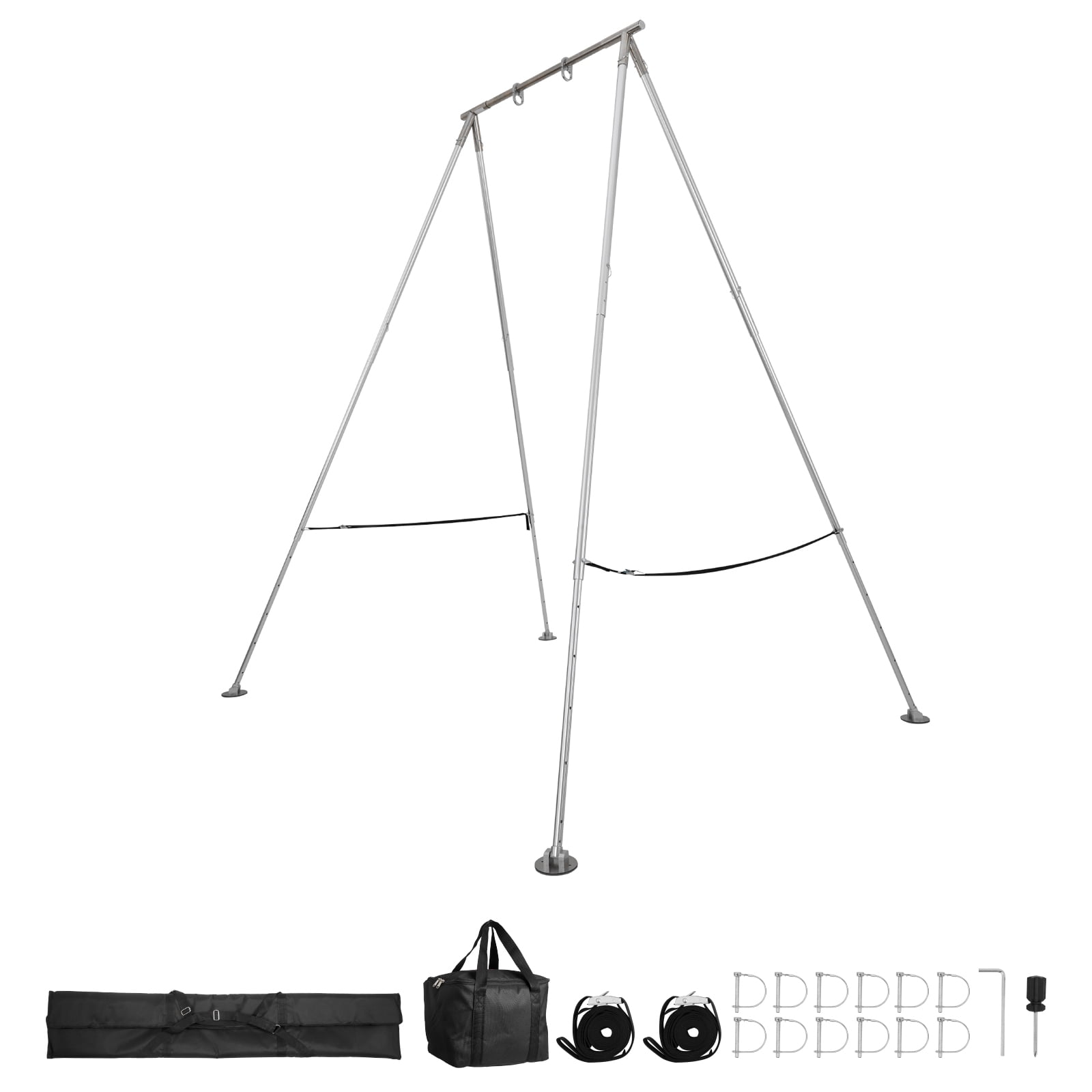 KFFKFF Yoga Stand Frame, 310 lbs Capacity Swing Stand, Triangular Design Pull-Up Frame, Aerial Silk Stand with Adjustable Height & Aluminum Legs, Stainless Steel Top Bar