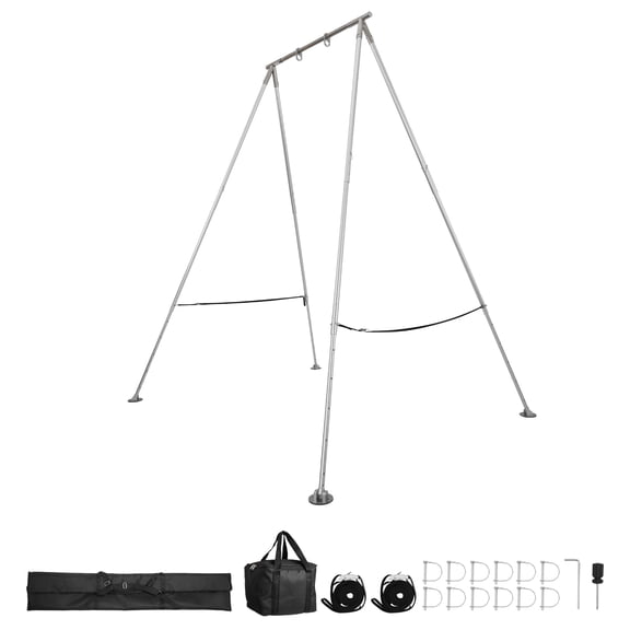 KFFKFF Yoga Stand Frame, 310 lbs Capacity Swing Stand, Triangular Design Pull-Up Frame, Aerial Silk Stand with Adjustable Height & Aluminum Legs, Stainless Steel Top Bar