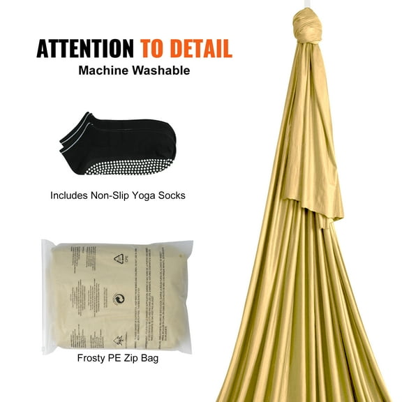 KFFKFF Yoga Swing Aerial Hammock Nylon Hanging Sling Inversion 4.4 Yards Gold
