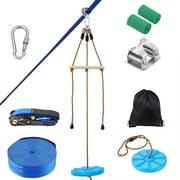 KFFKFF Zip Line Combo, 52 ft Length for Both Kids and Adults, Supports Up to 500 lb, Fast Install for Outdoor Backyard Fun, Includes Nylon Harness, Comfy Seat, and Grip Handle