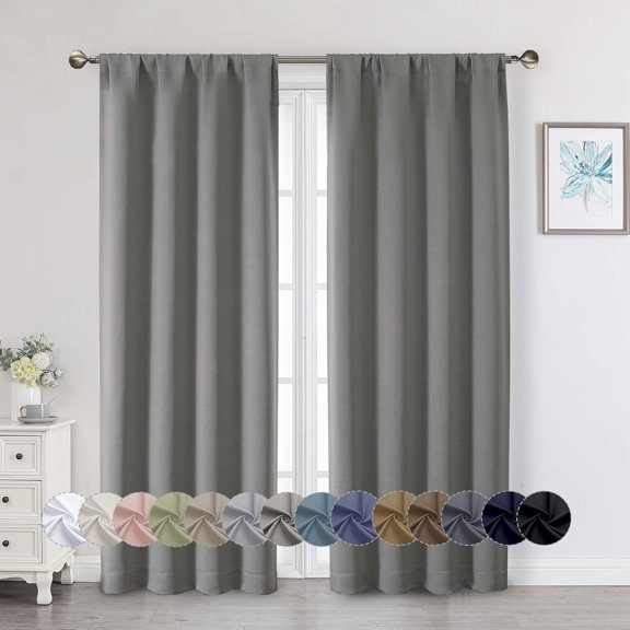 KFHARS-Light Grey Blackout Curtains for Bedroom Living Room 72 Inches Long 2 Panels Set, Soft Solid Thermal Room Darkening French Door Curtain, Modern Rod Pocket Design, Light Grey, 40" Wx72 L