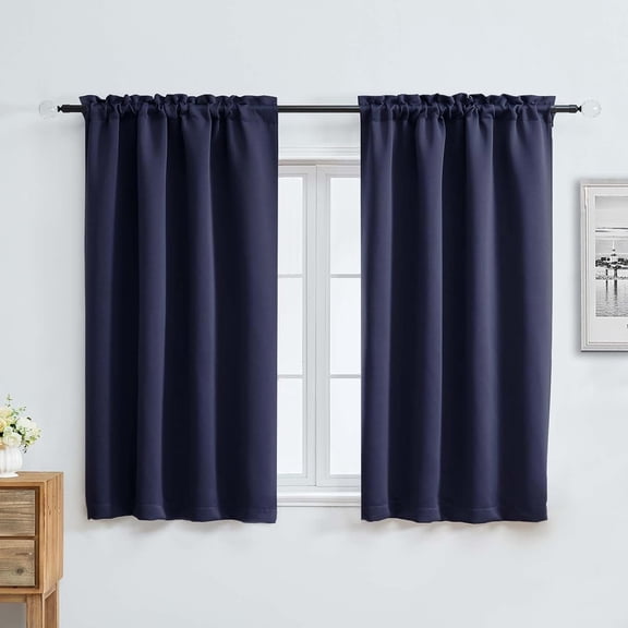 KFHARS-Navy Blue Short Blackout Curtains for Bedroom 54 Inches Long 2 Panels Set, Solid Thermal Insulated, Energy Saving Window Treatment Curtains Blackout Drapes, W40 x L54 Inch, Navy Blue