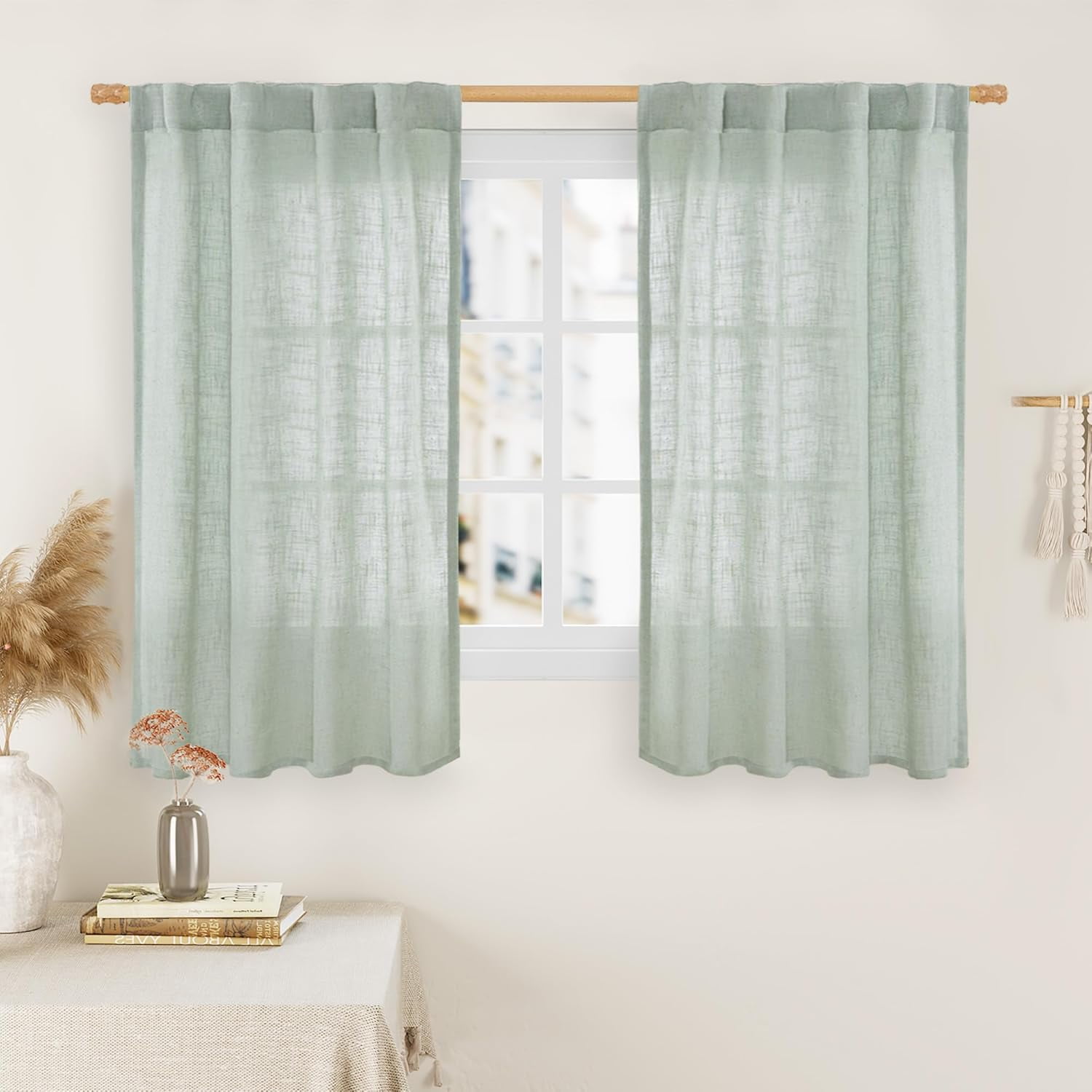 KFHARS-Small Window Linen Curtains 45 Inch Length, Light Filtering ...
