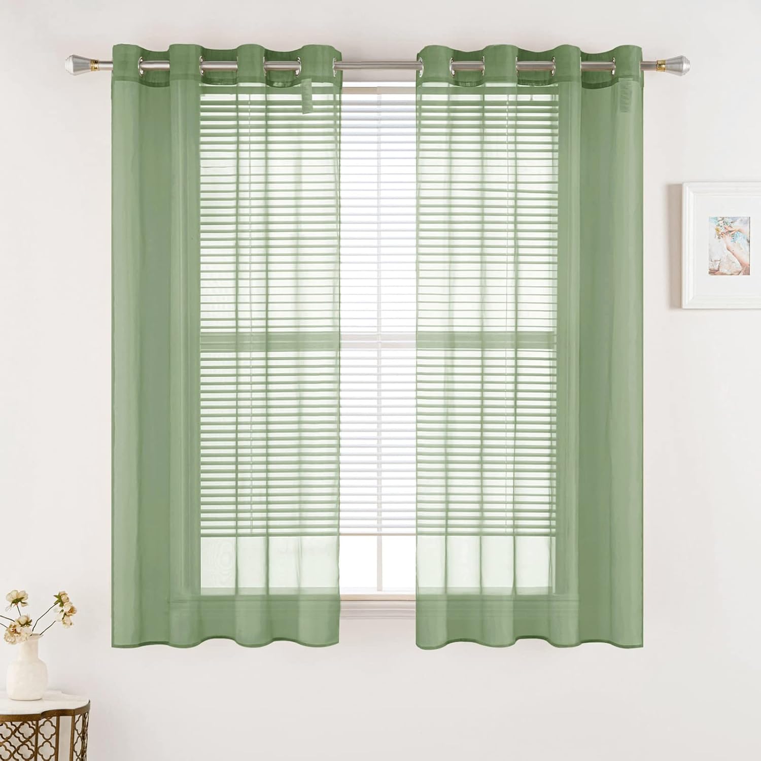 Sage Green Sheer Curtains – 2 Panels, 54"W X 90"L, Grommet Top – Light Filtering For Living Room/Bedroom