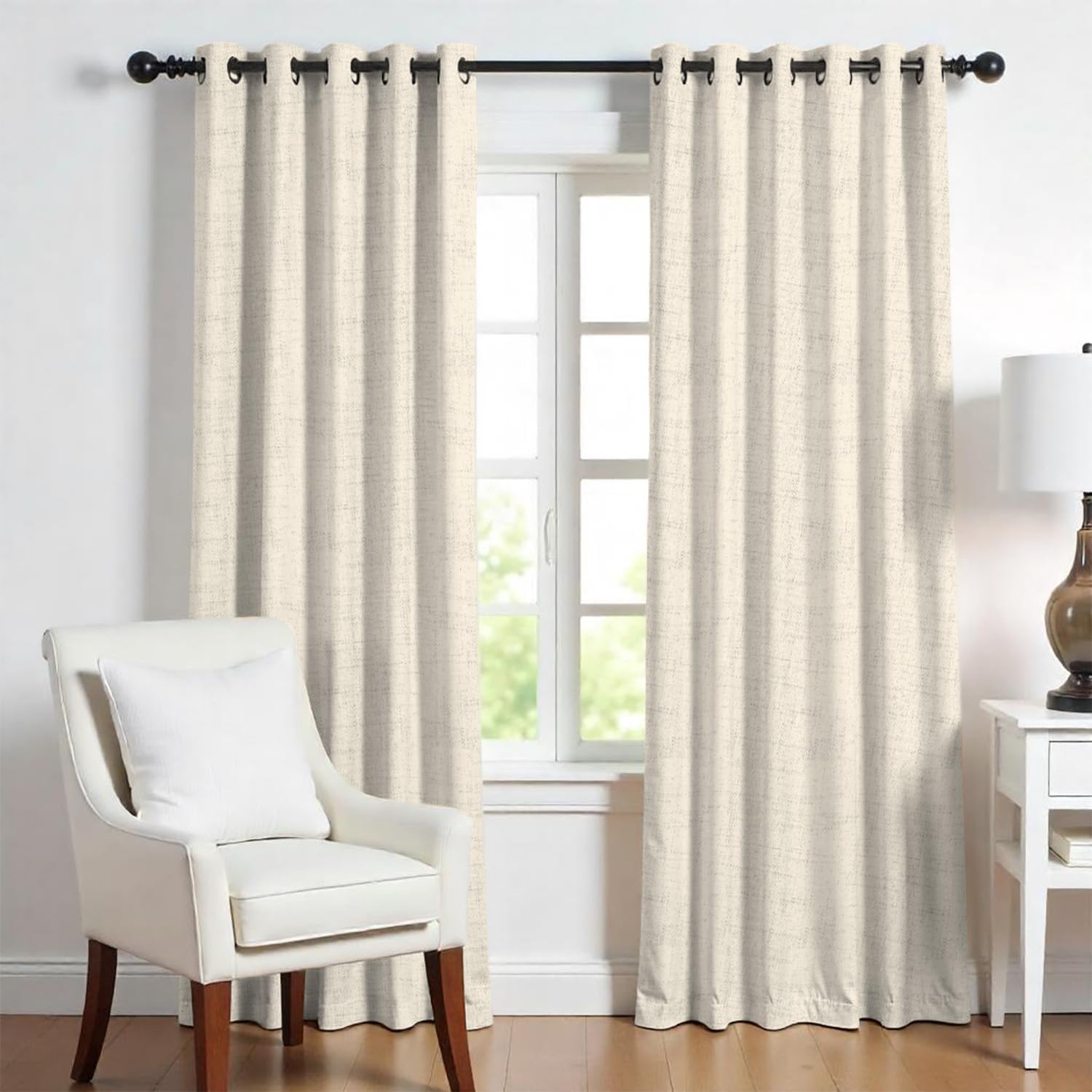 KFHDRS-3 Ply Semi Sheer Natural Linen Curtains 108 Inches Long 2 Panels
