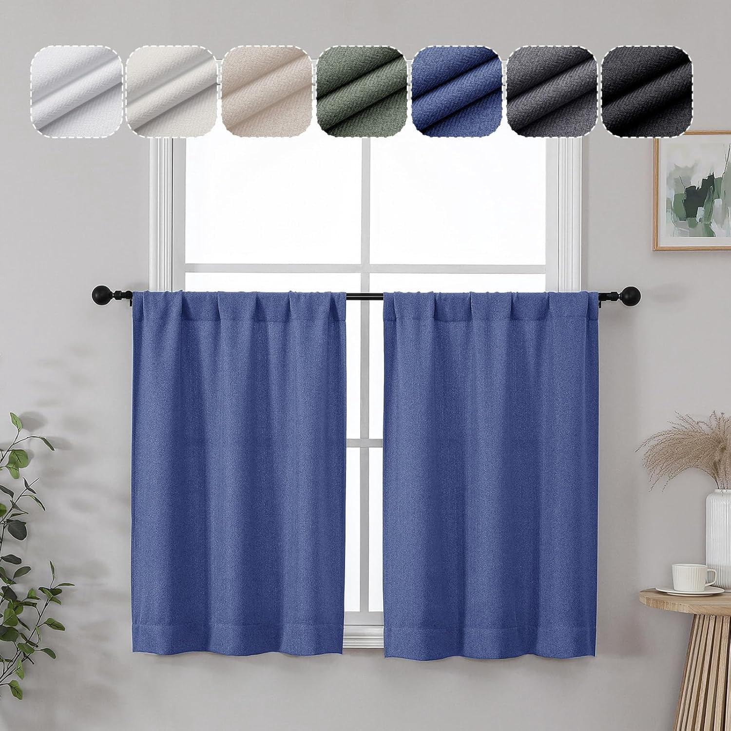 KFHDRS-Estelle 36 Inch Blue Curtain Tiers, Light-Filtering Short
