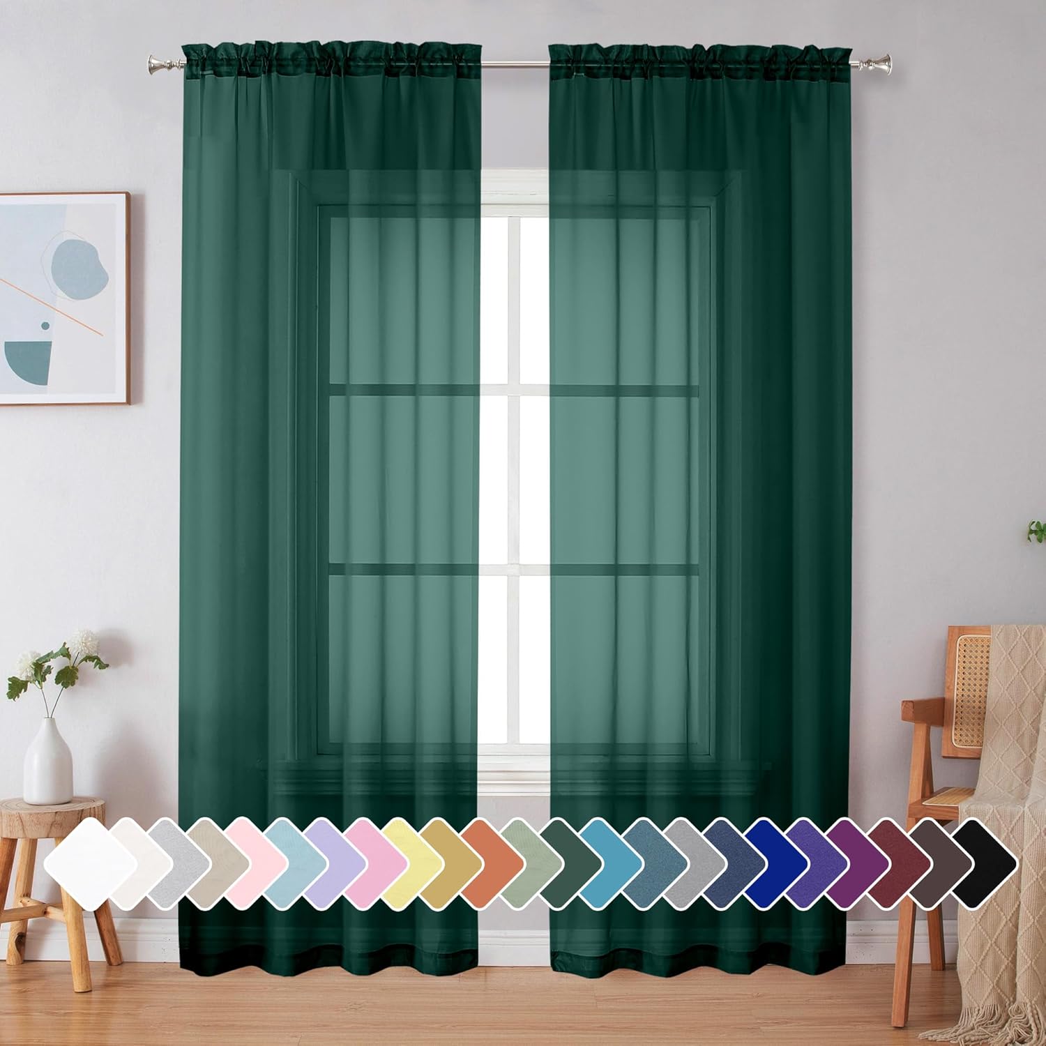 KFHDRS-Hunter Green Sheer Curtains 84 Inches Long 2 Panels, Light ...