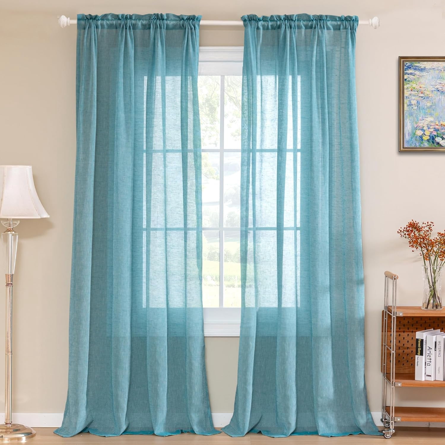 KFHDRS-Linen Blended Sheer Window Curtains for Living Room Curtain